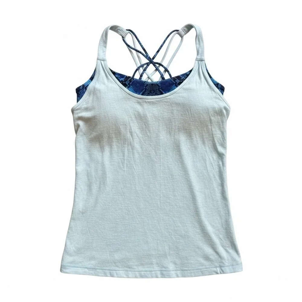 Lululemon Women's 4 Blue Snake Print Flow Y Tank Built-in Bra Pilates Aesthetic - Picture 2 of 9